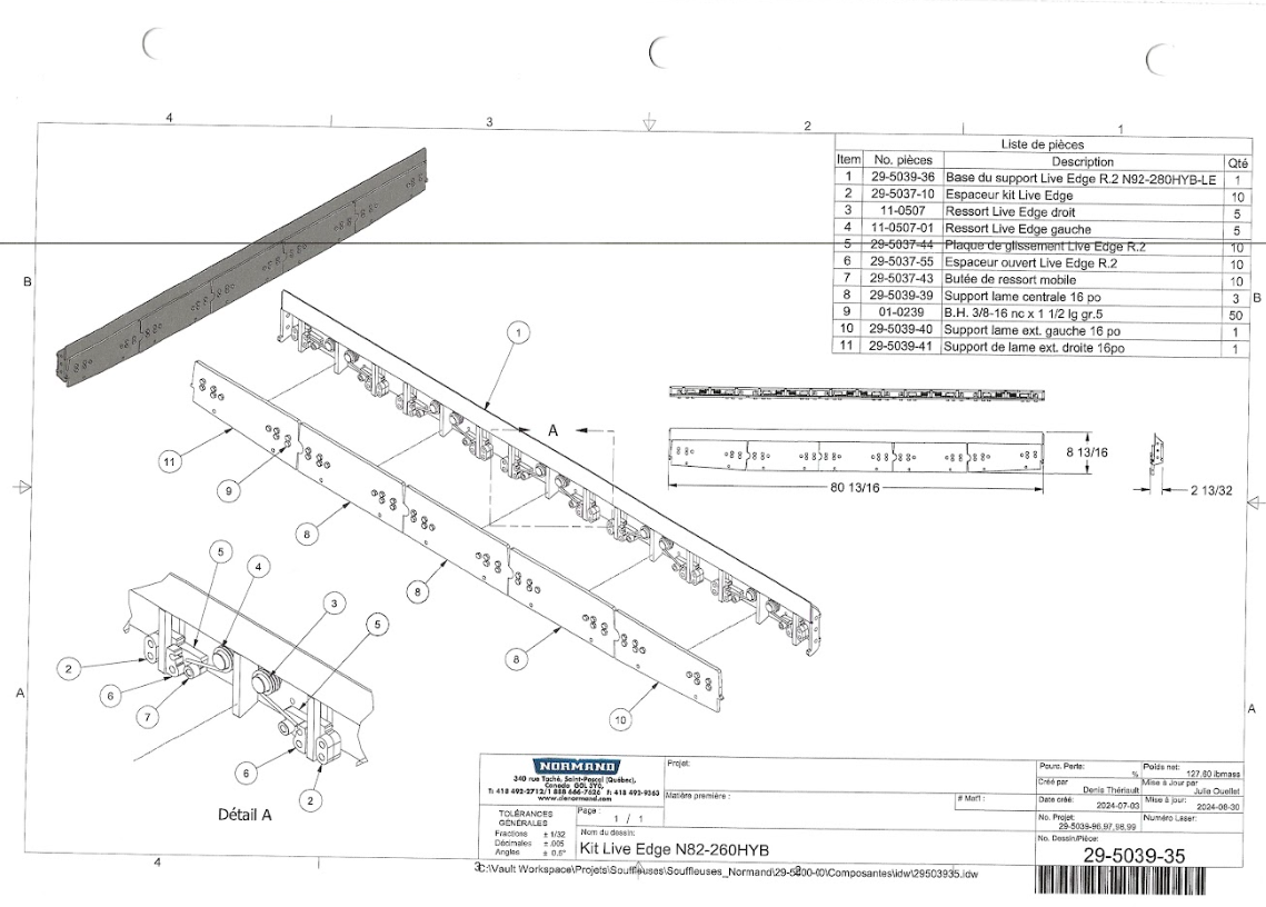 Right Support Blade for 82" Live Edge ~ Part # 29-5039-41