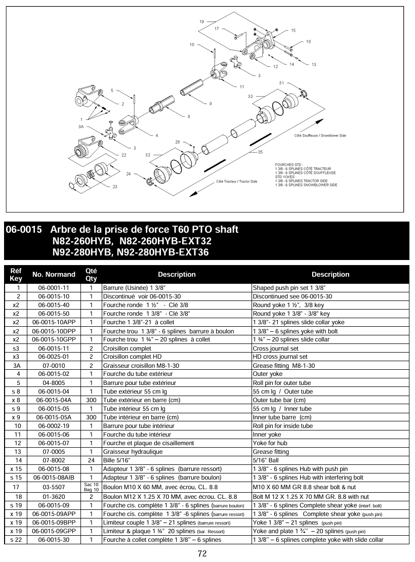 T60 PTO Roll Pin Part # 04-8005 for outer yoke