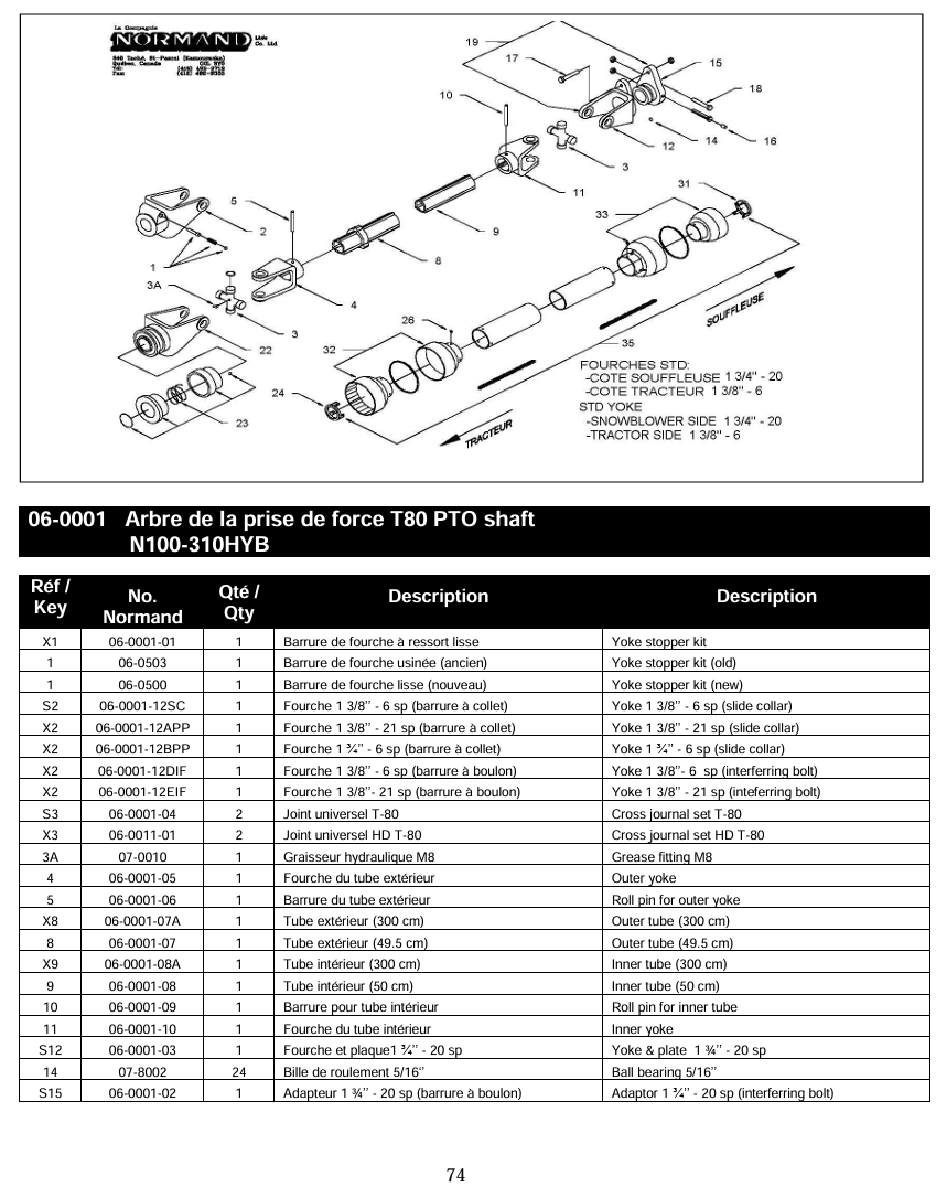 T80 PTO Shaft Tube- Inner & Outer ~ Part # 06-0001-07 & 06-0001-08