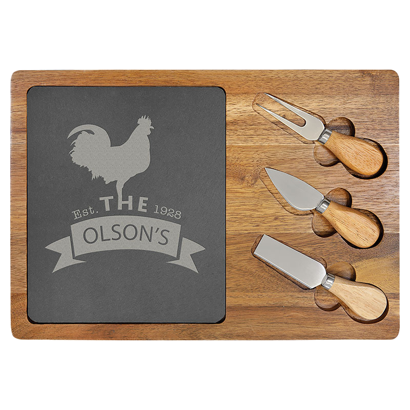 Acacia Wood/Slate Cheese Set