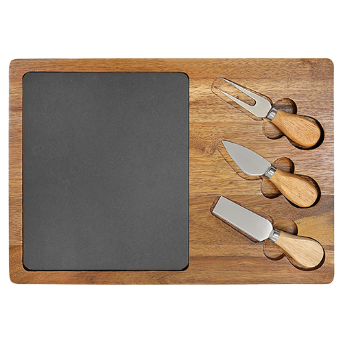 Acacia Wood/Slate Cheese Set