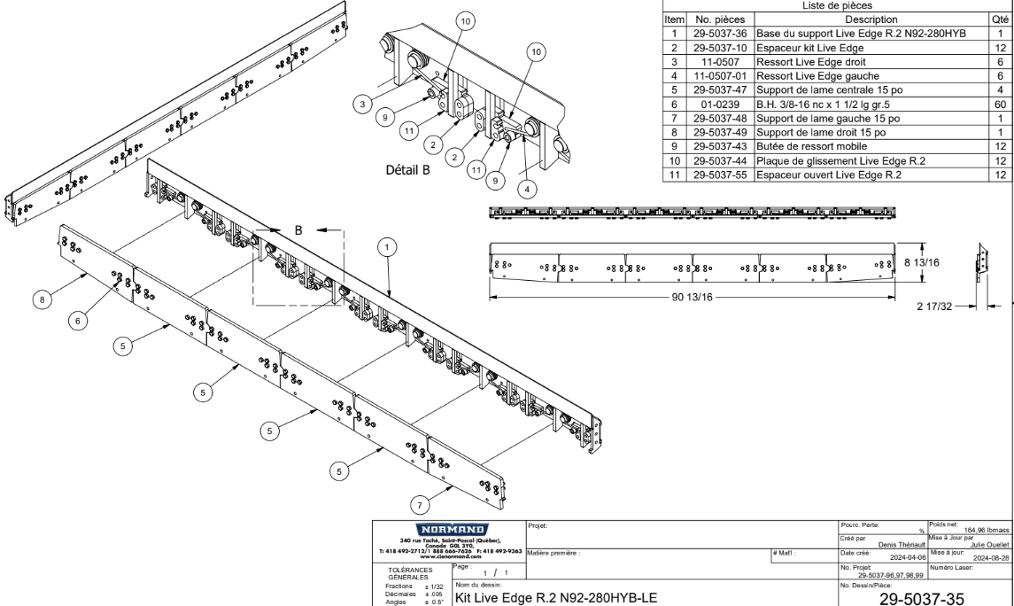 Center Support Blade for 92" Live Edge ~ Part # 29-5037-47